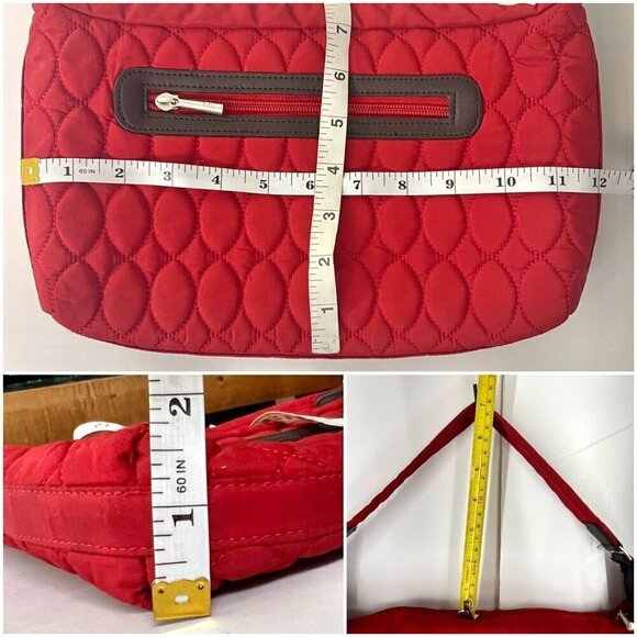 LUG Canter Collection Red Quilted Brown Accent Shoulder Bag Purse - Picture 11 of 11